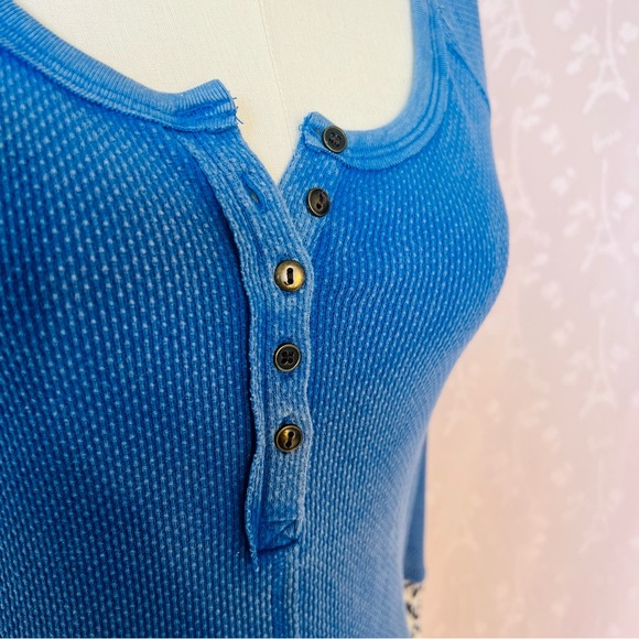 Free People Apres Ski Blue Waffle Knit Long Sleeve Button Front Layering Shirt - Picture 3 of 9